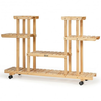 4-Tier Wood Casters Rolling Shelf Plant Stand-Natural (GT3561NA)