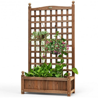 Solid Wood Planter Box With Trellis Weather-Resistant Outdoor (GT3564)
