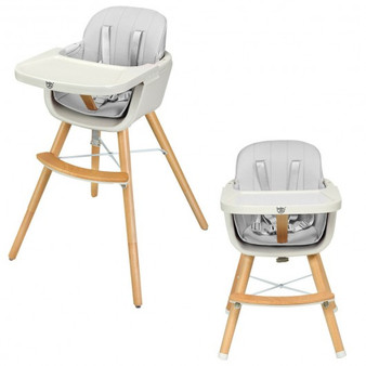 3 In 1 Convertible Wooden High Chair With Cushion-Gray (BB5634GR)