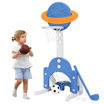 3 In 1 Kids Basketball Hoop Set With Balls-Blue (TY327811NY)