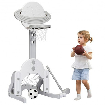 3 In 1 Kids Basketball Hoop Set With Balls-White (TY327811WH)