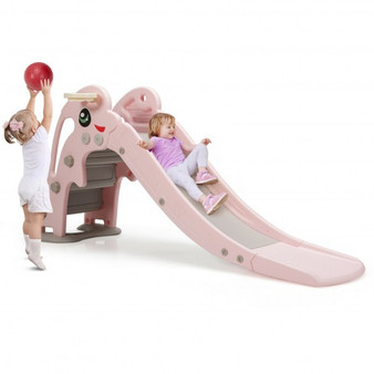 3-In-1 Kids Climber Slide Play Set With Basketball Hoop And Ball-Pink (TY327763PI)