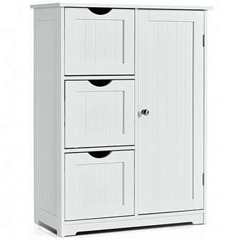 Bathroom Floor Cabinet Side Storage Cabinet With 3 Drawers And 1 Cupboard-White (HW66236WH)