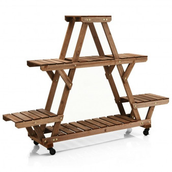 Wooden Plant Stand With Wheels Pots Holder Display Shelf (GT3584)