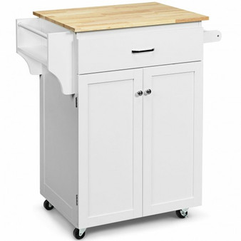 Utility Rolling Storage Cabinet Kitchen Island Cart With Spice Rack-White (HW65691WH)