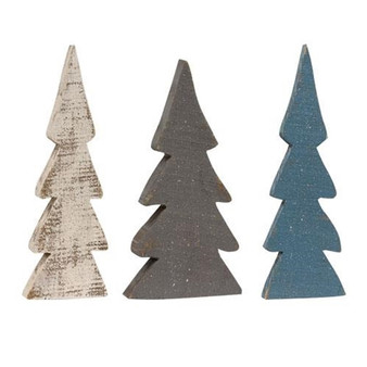 Set Of 3 - Snowy Farmhouse Colors Wooden Trees