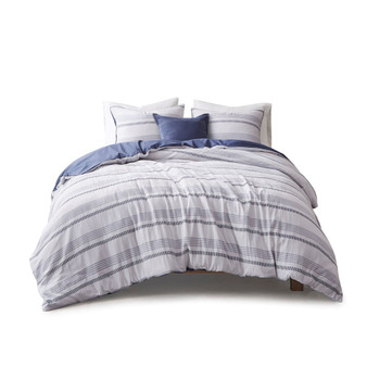 Oakley 4 Piece Striped Organic Cotton Yarn Dyed Comforter Cover Set W/Removable Insert - Full/Queen LCN10-0125