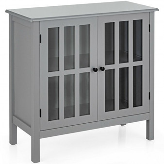 "HW56275GR" Glass Door Sideboard Console Storage Buffet Cabinet-Gray