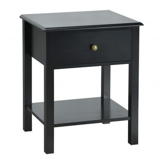 "HW53996BK" Nightstand End Table With Drawer And Shelf-Black