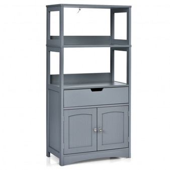 Bathroom Storage Cabinet With Drawer And Shelf Floor Cabinet-Gray (HW66295GR)
