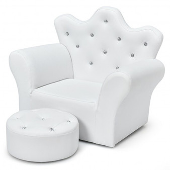 Children Upholstered Princess Sofa With Ottoman And Diamond Decoration For Boys And Girls-White (HW54194WH)