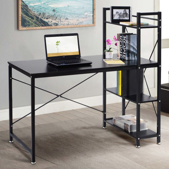 4 Tier Storage Shelves Computer Desk-Black (HW53789BK)