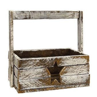 CWI Distressed White Lath Tote With Star Cutout "G21220"