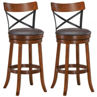 Set Of 2 Bar Stools 360-Degree Swivel Dining Bar Chairs With Rubber Wood Legs-29.5 Inch (HW67488-29)