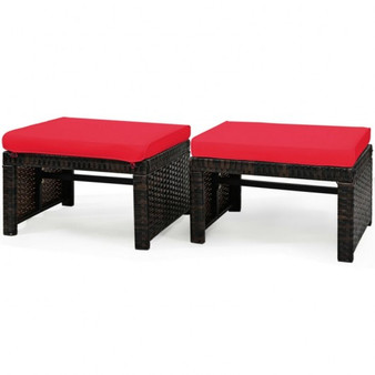 2 Pieces Cushioned Patio Rattan Ottoman Foot Rest-Red (HW67814RE)