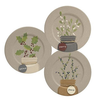 Winter Mason Jar Tag Plate - 3 Assorted (Pack Of 3) G35448
