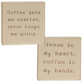 Coffee & Jesus Engraved Block - 2 Assorted (Pack Of 2) G35496