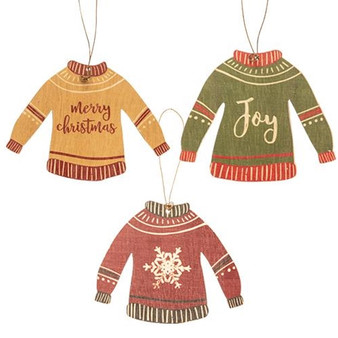 *3/Set Christmas Sweater Wooden Ornaments G35506 By CWI Gifts