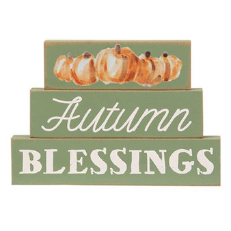 3/Set Autumn Blessings Pumpkin Stacked Blocks G35549 By CWI Gifts