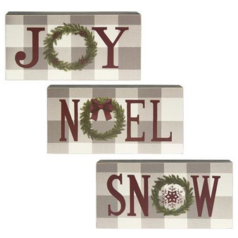 *Joy Noel Snow Box Sign 3 Asstd. (Pack Of 3) G35578 By CWI Gifts