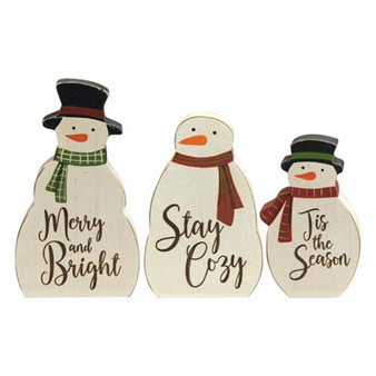 Tis The Season Engraved Chunky Snowman Sitters (Set Of 3) G35710