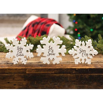 Reversible Stay Cozy Chunky Glitter Snowflake Sitters (Set Of 3) G35711