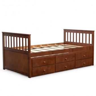 Twin Captain’S Bed With Trundle Bed With 3 Storage Drawers-Walnut "HW67134BN+"