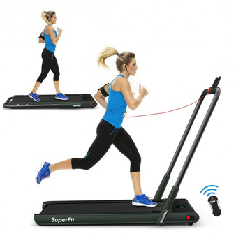 2-In-1 Folding Treadmill With Rc Bluetooth Speaker Led Display-Green "SP37513GN"