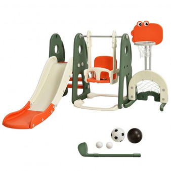 6 In 1 Toddler Slide And Swing Set With Ball Games-Orange "TY327935OR"