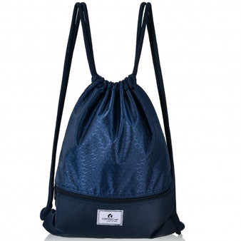 Drawstring Backpack String Bag Foldable Sports Sack With Zipper Pocket-Dark Blue "BU10001BL"