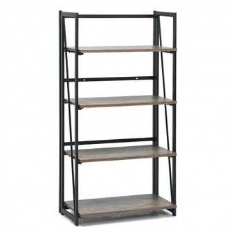 4-Tier Folding Bookshelf No-Assembly Industrial Bookcase Display Shelves "HW67175"