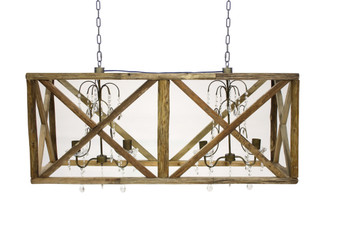 Rectangle Chandelier Light Fixture 47"Lx21"Wx67"H Metal/Wood/Glass (Ul Plug) 69057DS