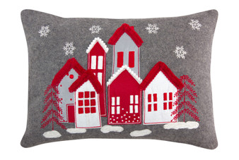 Pillow With Houses 18" X 12" Polyester 77624DS