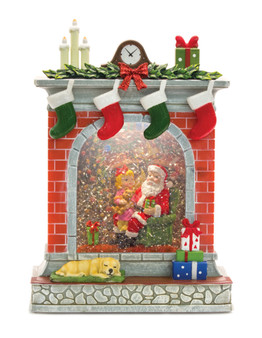 Fireplace Snow Globe W/Santa 10.25"H Plastic 6 Hr Timer 3 Aa Batteries, Not Included Or Usb Cord Included 80777DS