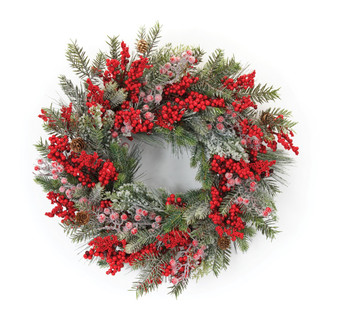 Pine And Berry Wreath 23"D Plastic/Foam 81227DS