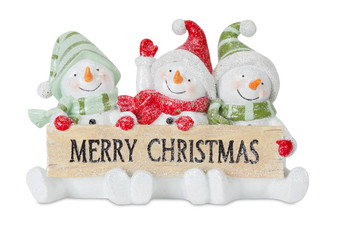 Snowmen W/Merry Christmas Banner 8.5"L X 5.75"H (Set Of 4) Resin 81454DS