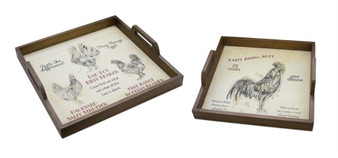 Chicken Tray (Set Of 2) 13.25"L X 3"H, 15.75"L X 3"H Mdf/Wood 82287DS