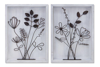Floral Plaque (Set Of 2) 10"L X 14"H Wood/Metal 82766DS