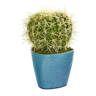 11" Cactus Succulent Artificial Plant In Blue Planter (P1064)