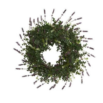 18" Eucalyptus And Lavender Double Ring Artificial Wreath With Twig Base (W1008)