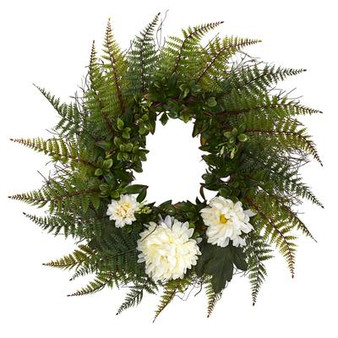 23" Assorted Fern And Chrysanthemum Artificial Wreath (W1027-CR)