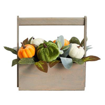 10" Fall Pumpkin Artificial Autumn Arrangement In Wood Basket (A1786)