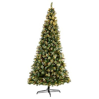 10' Frosted Swiss Pine Artificial Christmas Tree With 850 Clear Led Lights And Berries (T3049)