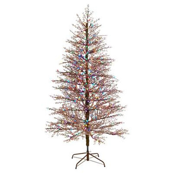 7' Frosted Berry Twig Artificial Christmas Tree With 450 Multicolored Gum Ball Led Lights & 1192 Bendable Branches (T3258)