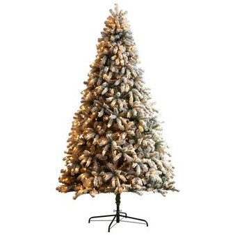 9' Flocked South Carolina Spruce Artificial Christmas Tree With 850 Clear Lights & 2329 Bendable Branches (T3336)