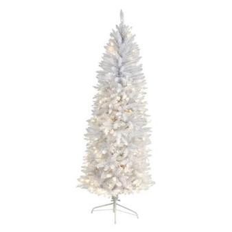 6' Slim White Artificial Christmas Tree With 250 Warm White Led Lights And 743 Bendable Branches (T3360)