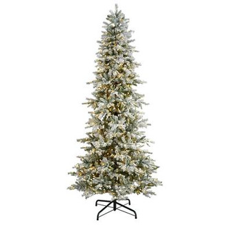 9.5' Slim Flocked Nova Scotia Spruce Artificial Christmas Tree With 600 Warm White Led Lights & 1357 Bendable Branches (T3504)