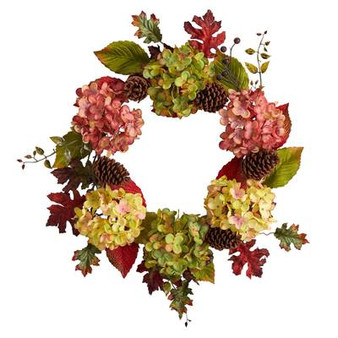 25" Autumn Hydrangea And Pinecones Fall Artificial Wreath (W1225)
