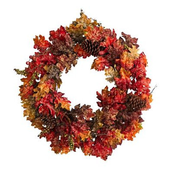 24" Autumn Maple, Berries And Pinecone Fall Artificial Wreath (W1255)