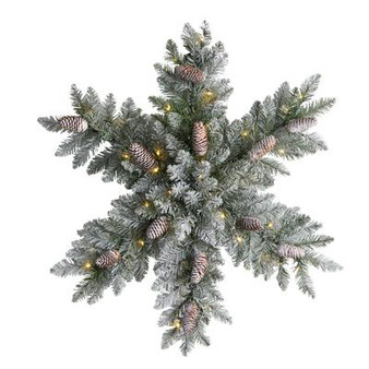 30" Pre-Lit Flocked Snowflake Artificial Dunhill Fir Wreath With Pinecones And 40 Led Lights (W1291)